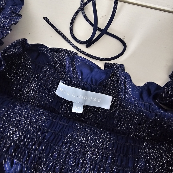 Hill House Nesli Dress Navy Glitter Check Midi Smocked Size XS - Picture 7 of 8